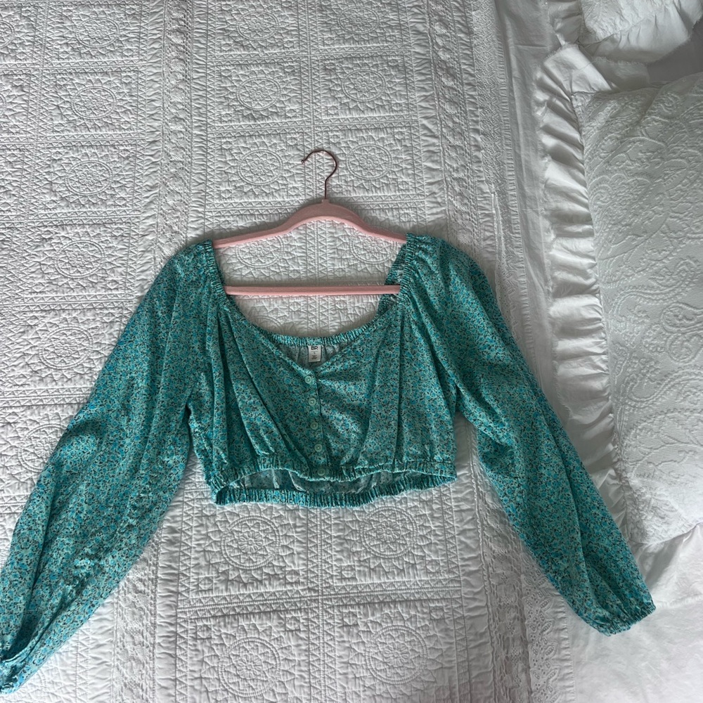 BP Green Puff Sleeve Crop Blouse